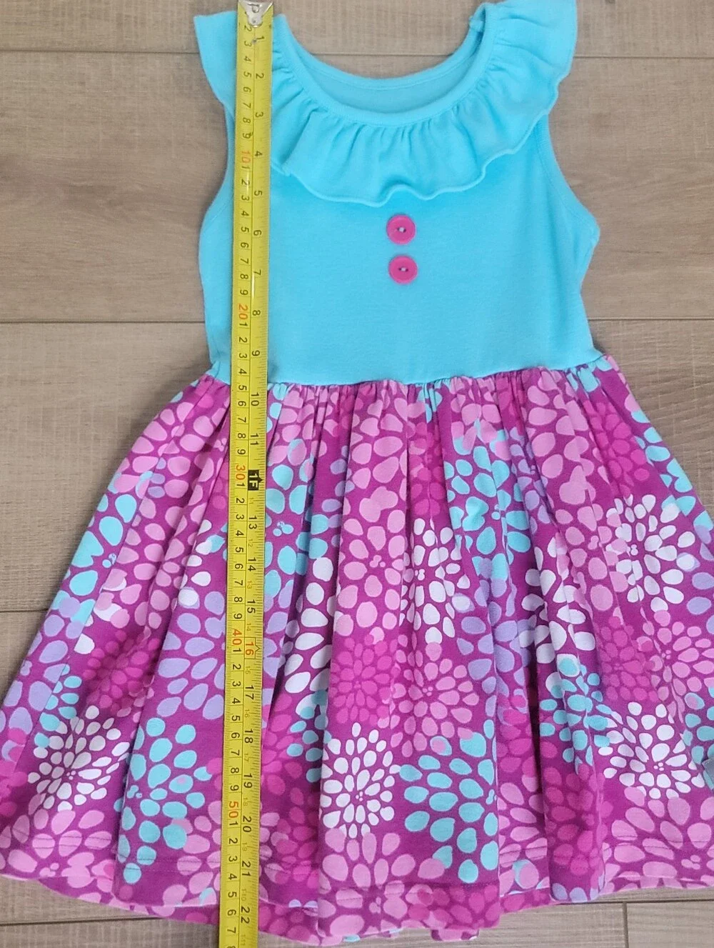 Eleanor Rose Girls Cotton Spandex Blue Purple Floral Ruffle Twirl Dress Size 4-5